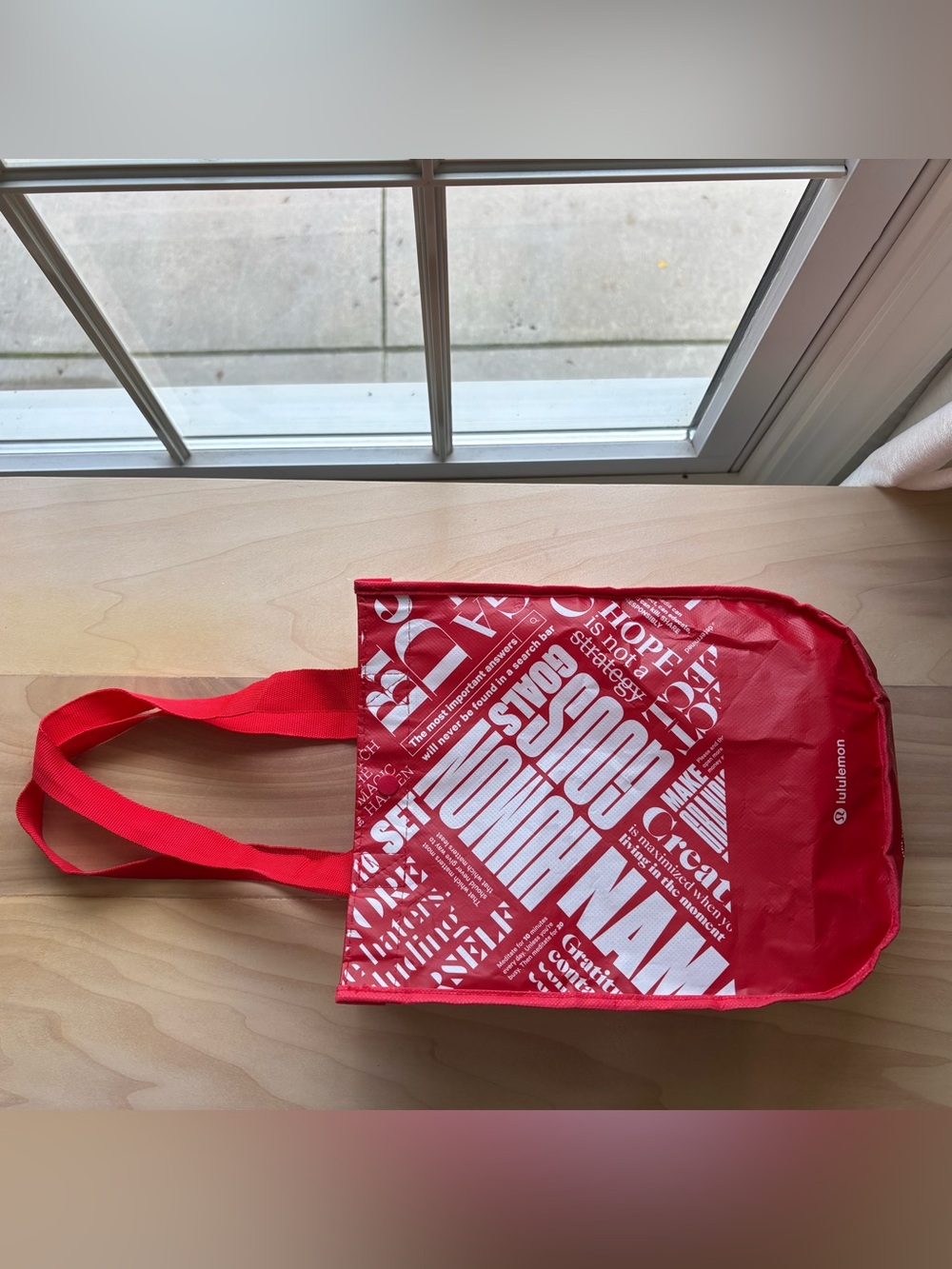 lululemon athletica Red Tote Bag with White Graphic Text